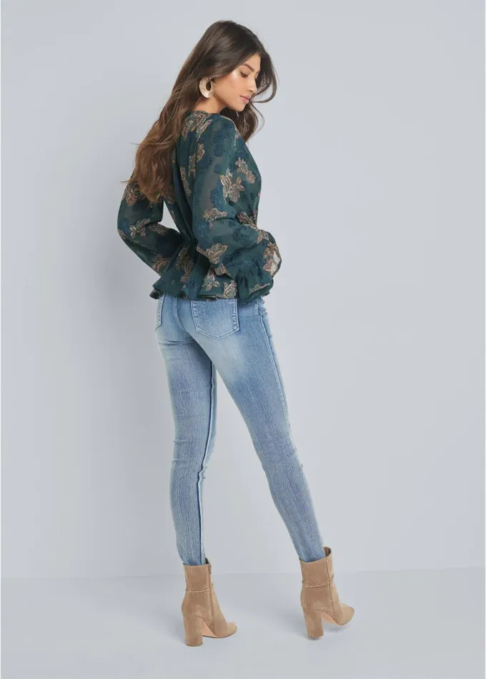 FLORAL PEPLUM TOP Teal Multi Women VENUS Night Out Tops
