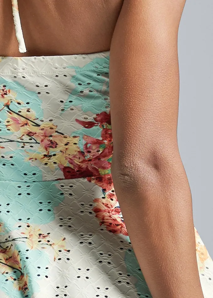 FLORAL PRINT EYELET TOP White Multi Women VENUS Night Out Tops