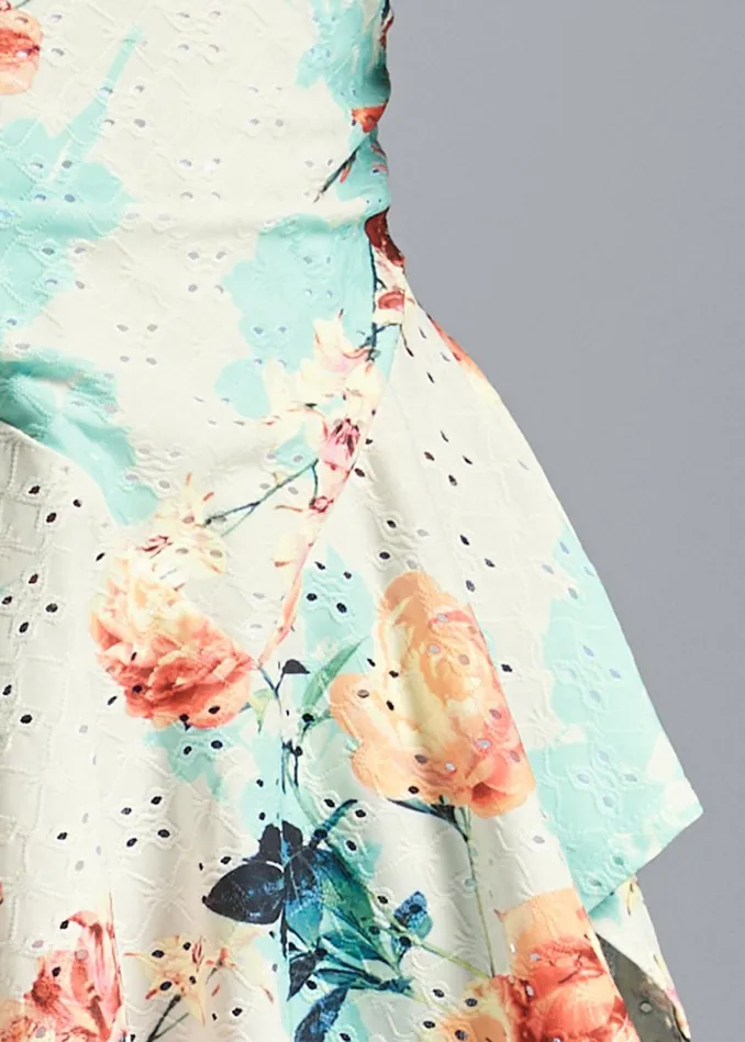 FLORAL PRINT EYELET TOP White Multi Women VENUS Night Out Tops