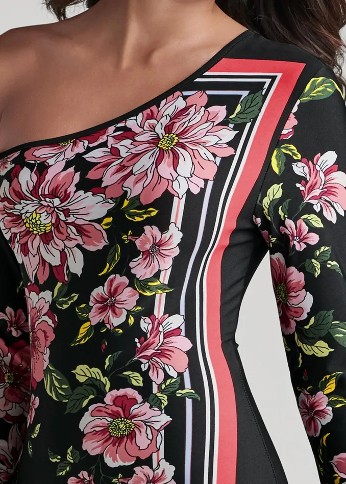 FLORAL PRINT LONG DRESS Black Multi Women VENUS Party Dresses