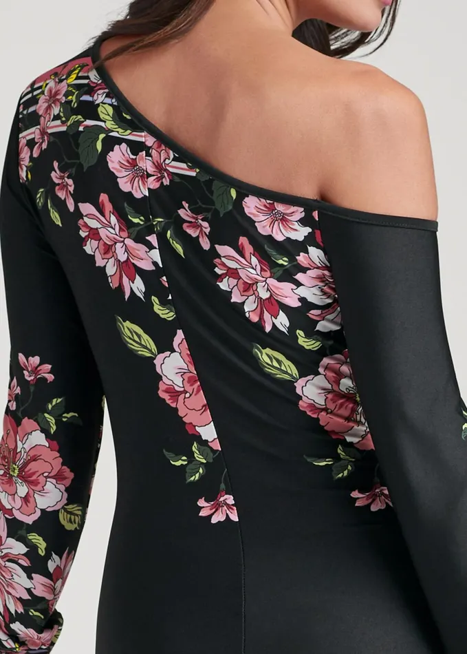 FLORAL PRINT LONG DRESS Black Multi Women VENUS Party Dresses