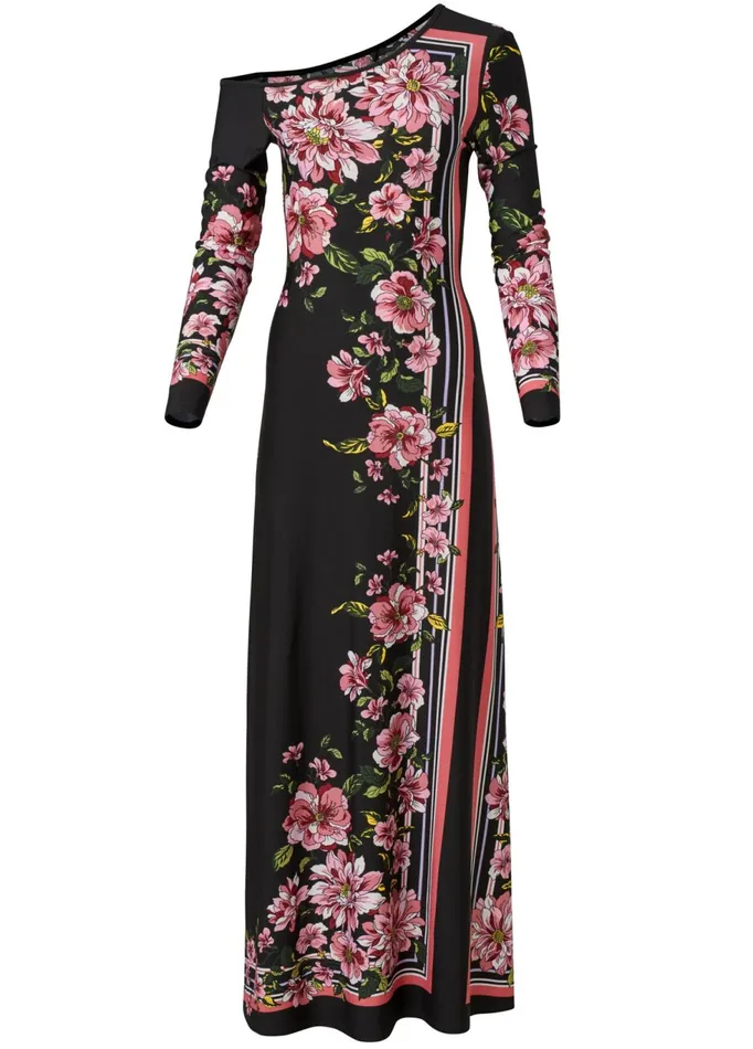 FLORAL PRINT LONG DRESS Black Multi Women VENUS Party Dresses