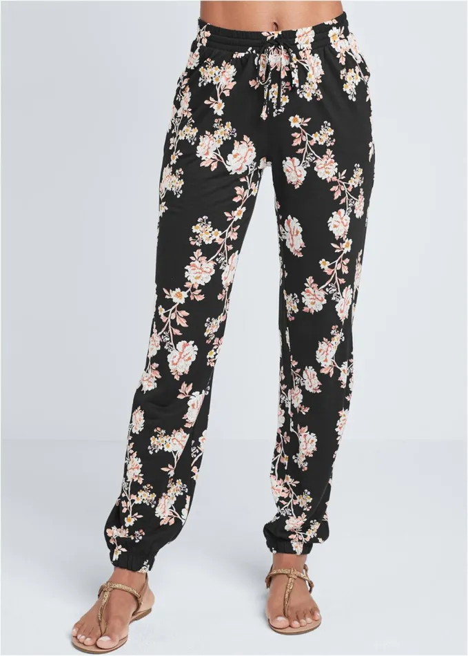 FLORAL PRINTED PANTS Black Women VENUS Bottoms