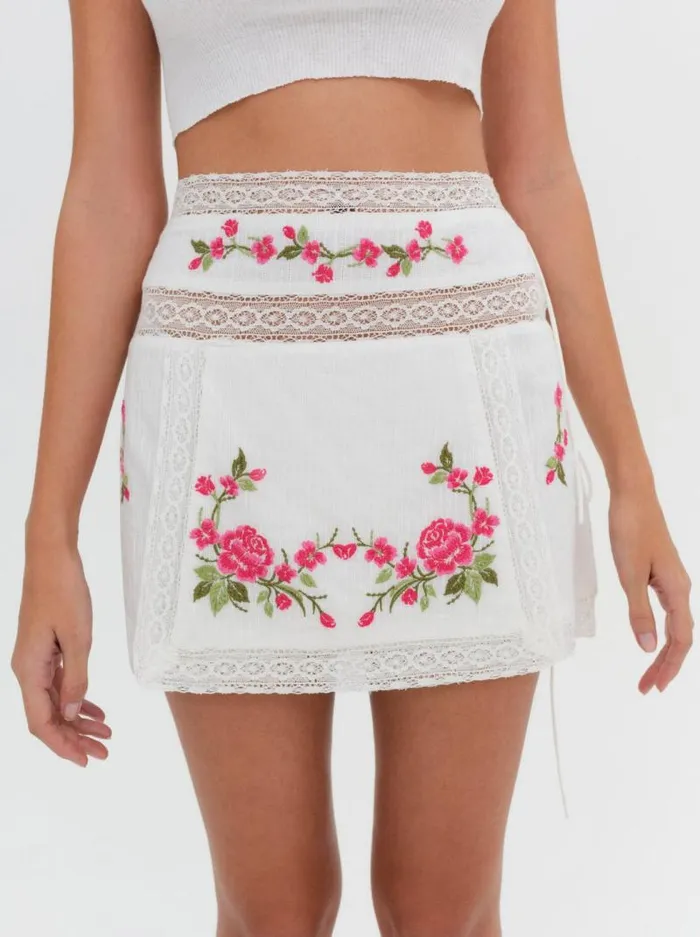 For Love and Lemons Bottoms Jolene Embroidered Mini Skirt White 8211 Women