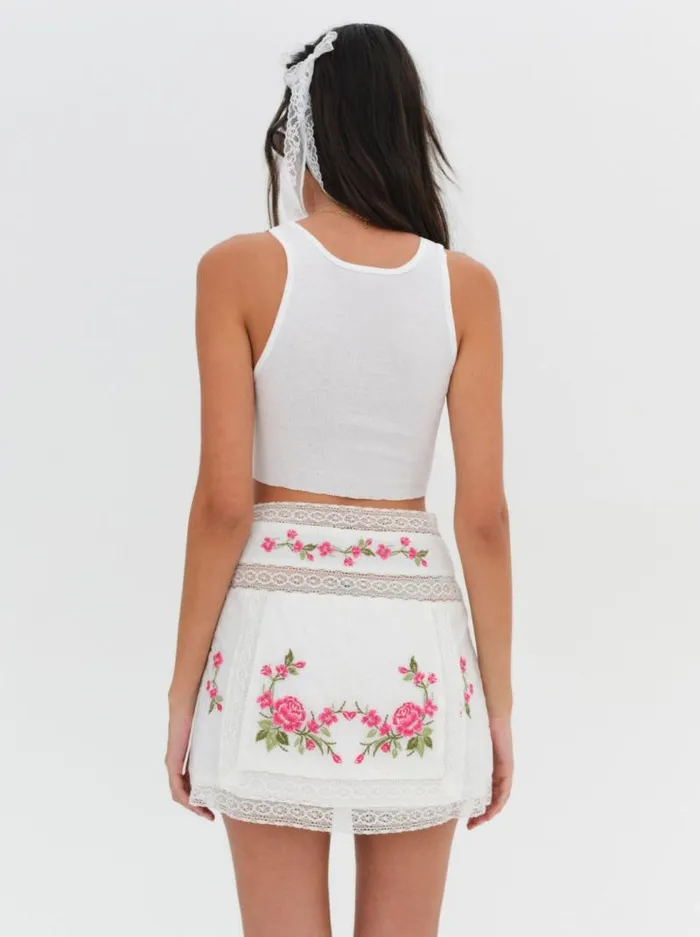 For Love and Lemons Bottoms Jolene Embroidered Mini Skirt White 8211 Women