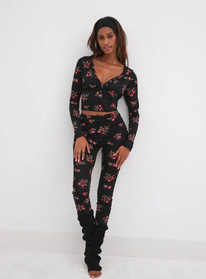 For Love and Lemons Lingerie Pointelle Long Sleeve Sleep Set Black 8211 Women