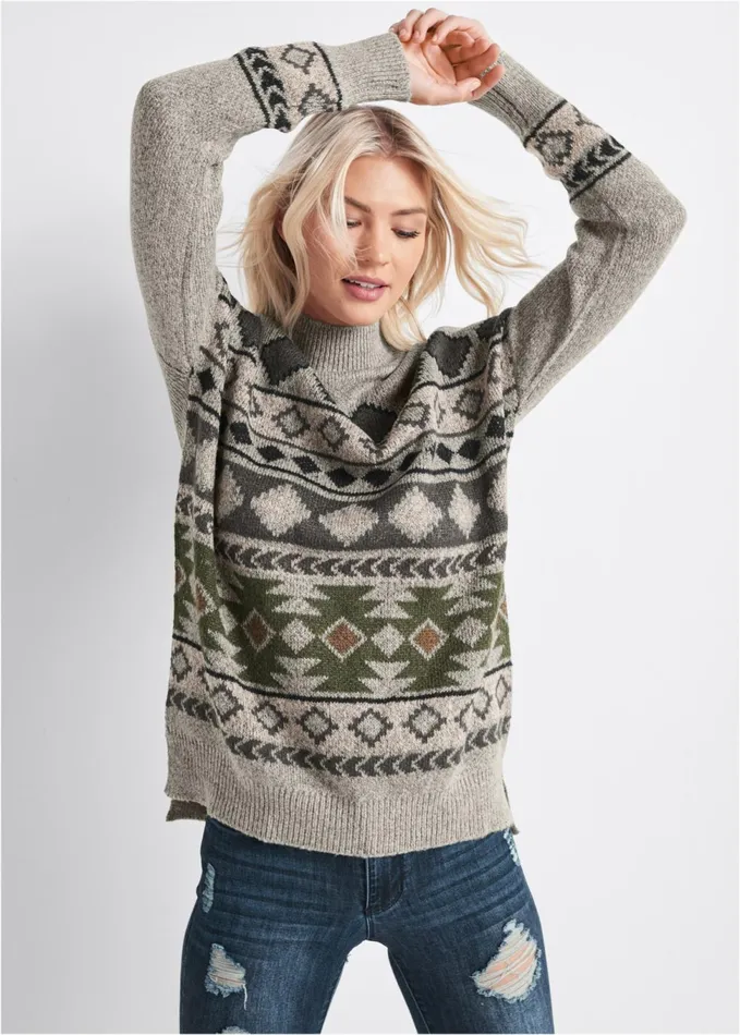 GEOMETRIC PRINTED SWEATER Grey Multi Women VENUS Pullover