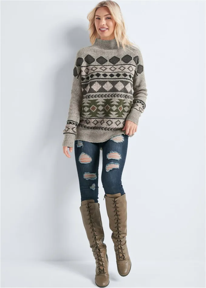 GEOMETRIC PRINTED SWEATER Grey Multi Women VENUS Pullover