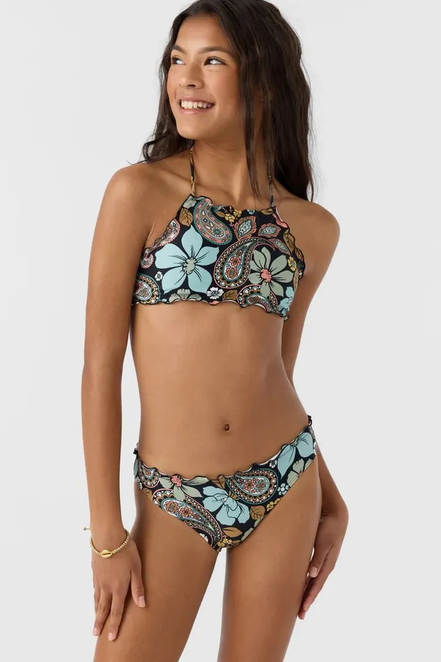 GIRL039S MOD BOHO RUFFLE EDGE HIGH NECK SWIM SET Black Women O039NEILL Girl039S Swim