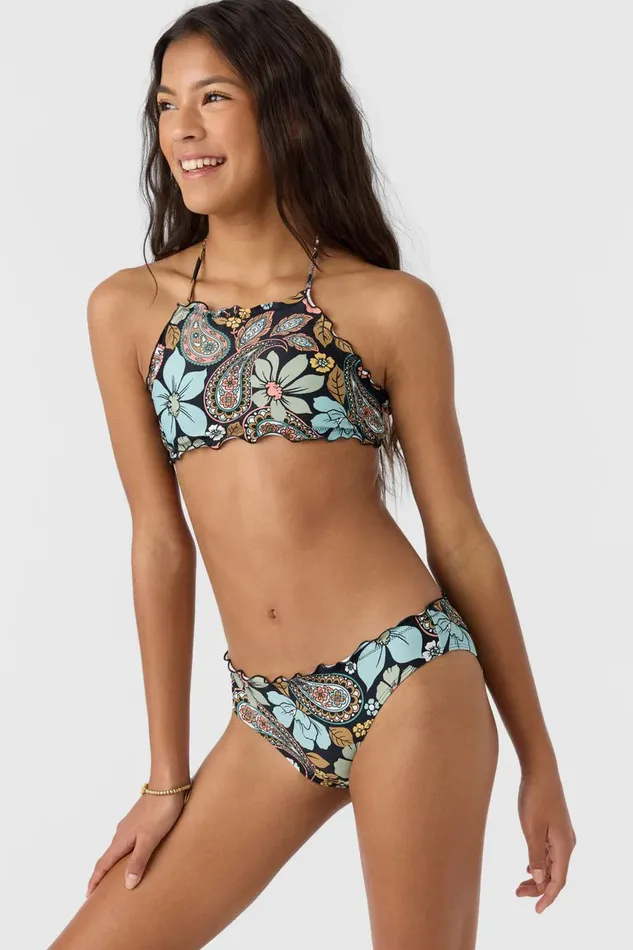 GIRL039S MOD BOHO RUFFLE EDGE HIGH NECK SWIM SET Black Women O039NEILL Girl039S Swim