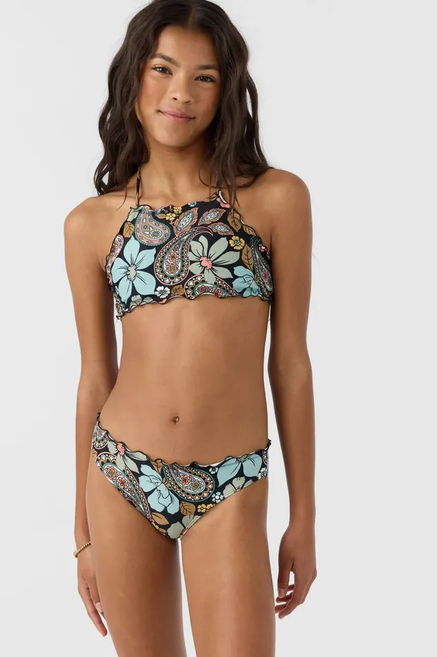 GIRL039S MOD BOHO RUFFLE EDGE HIGH NECK SWIM SET Black Women O039NEILL Girl039S Swim