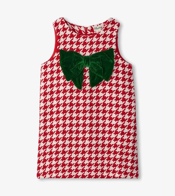 Girls Big Bow Houndstooth Dress Hatley