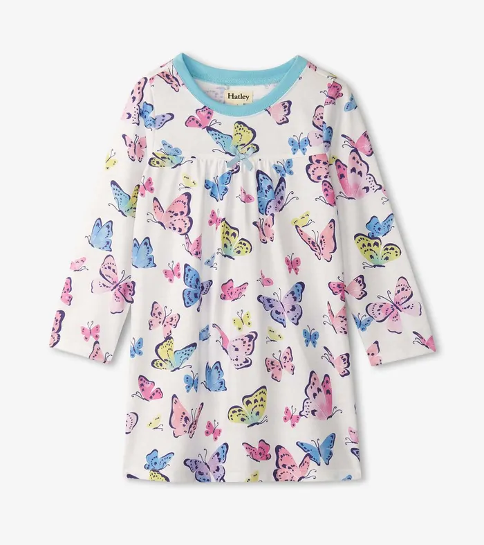 Girls Big Butterflies Long Sleeve Nightgown Hatley