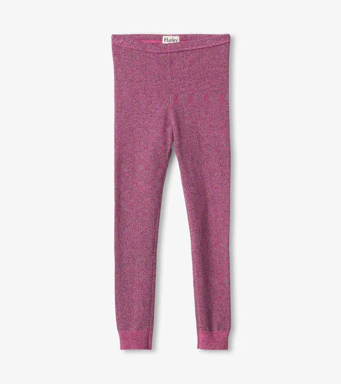 Girls Pink Glitter Knit Leggings Hatley