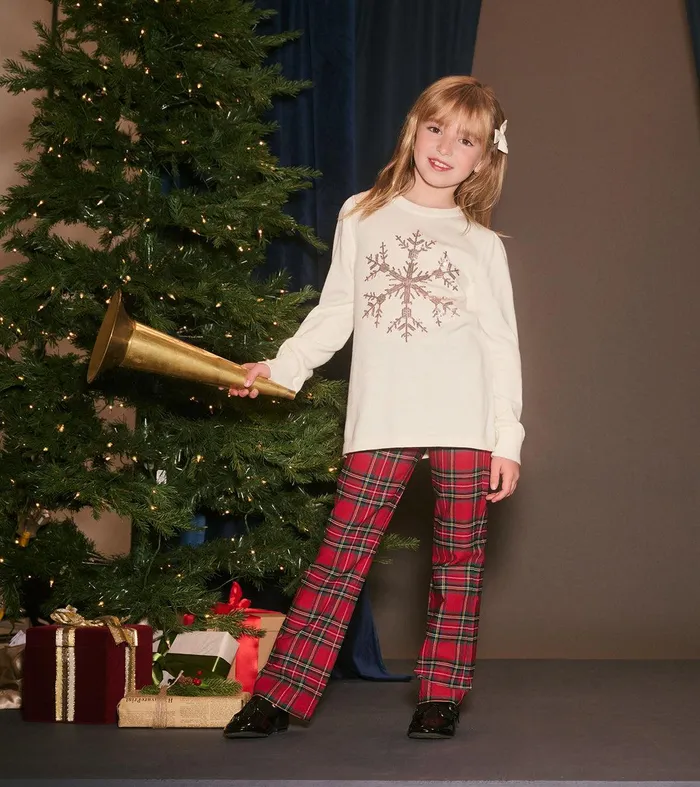 Girls Red Plaid Flared Pants Hatley