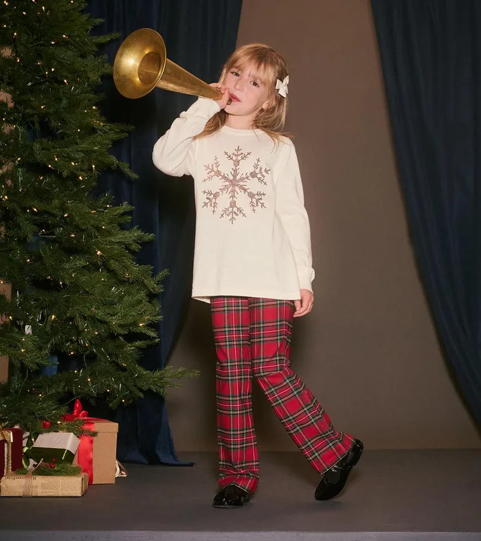 Girls Red Plaid Flared Pants Hatley