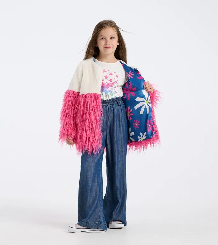 Girls Sheer Pink Faux Fur Jacket Hatley