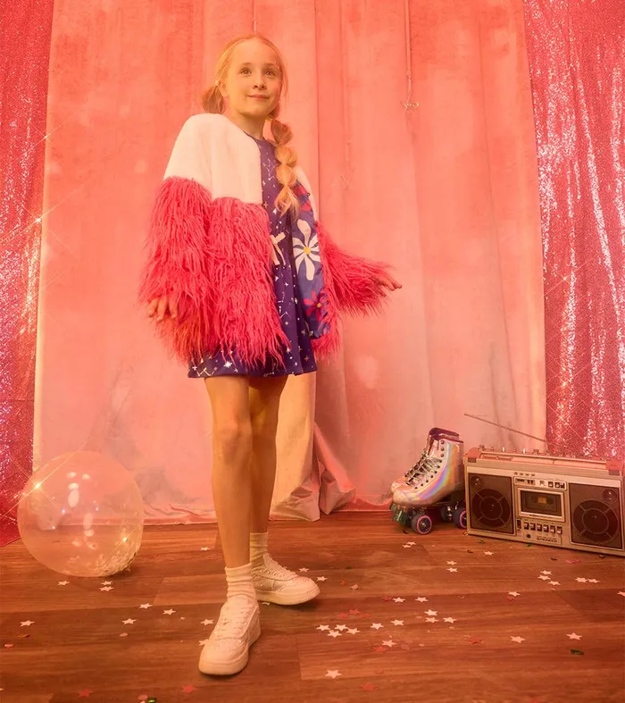 Girls Sheer Pink Faux Fur Jacket Hatley
