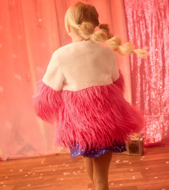 Girls Sheer Pink Faux Fur Jacket Hatley