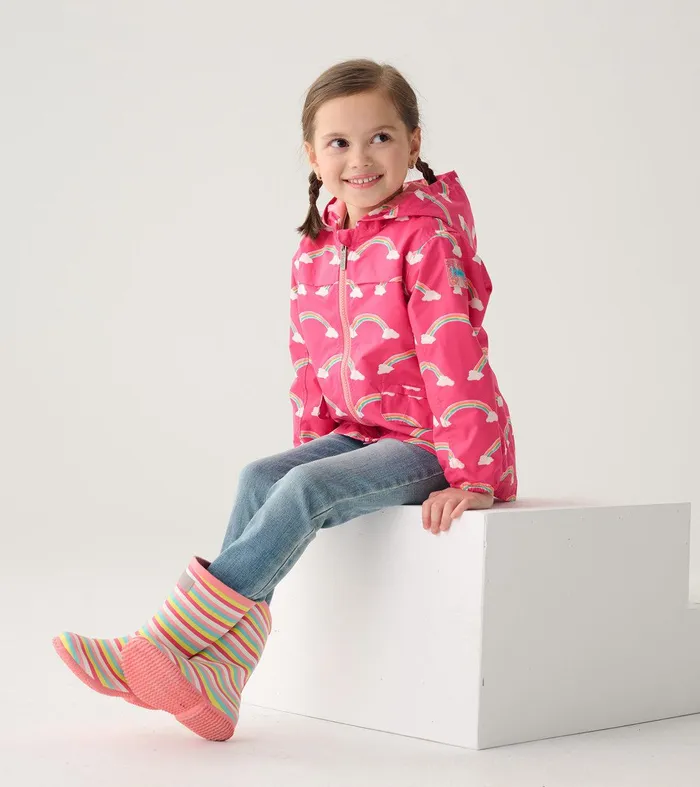 Girls Summer Rainbow ZipUp Lightweight Rain Jacket Hatley