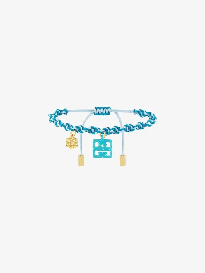 Givenchy 4G Liquid Bracelet In Woven Cotton Metal And Resin Aqua Green Women Jewelry