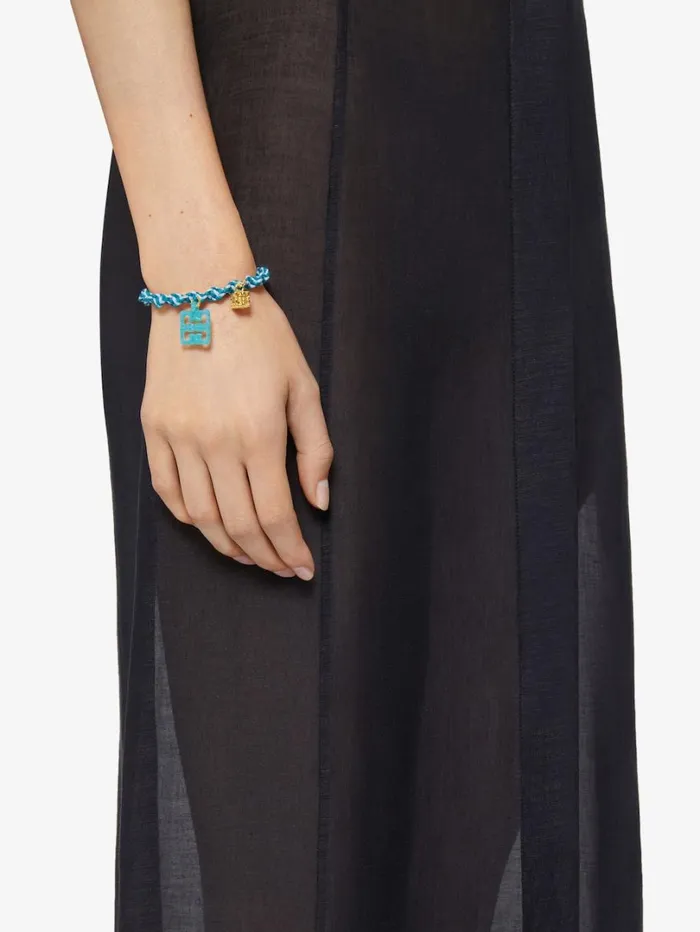 Givenchy 4G Liquid Bracelet In Woven Cotton Metal And Resin Aqua Green Women Jewelry Givenchy 4G Liquid Bracelet In Woven Cotton Metal And Resin Aqua Green Women Jewelry