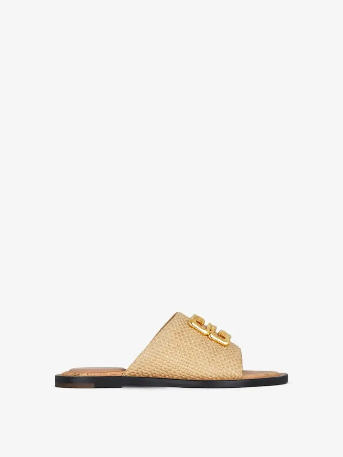 Givenchy 4G Liquid Flat Mules In Raffia Natural Women Shark Lock