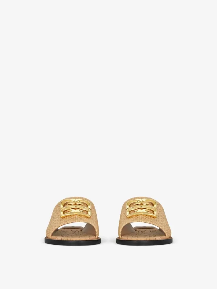 Givenchy 4G Liquid Flat Mules In Raffia Natural Women Shark Lock Givenchy 4G Liquid Flat Mules In Raffia Natural Women Shark Lock