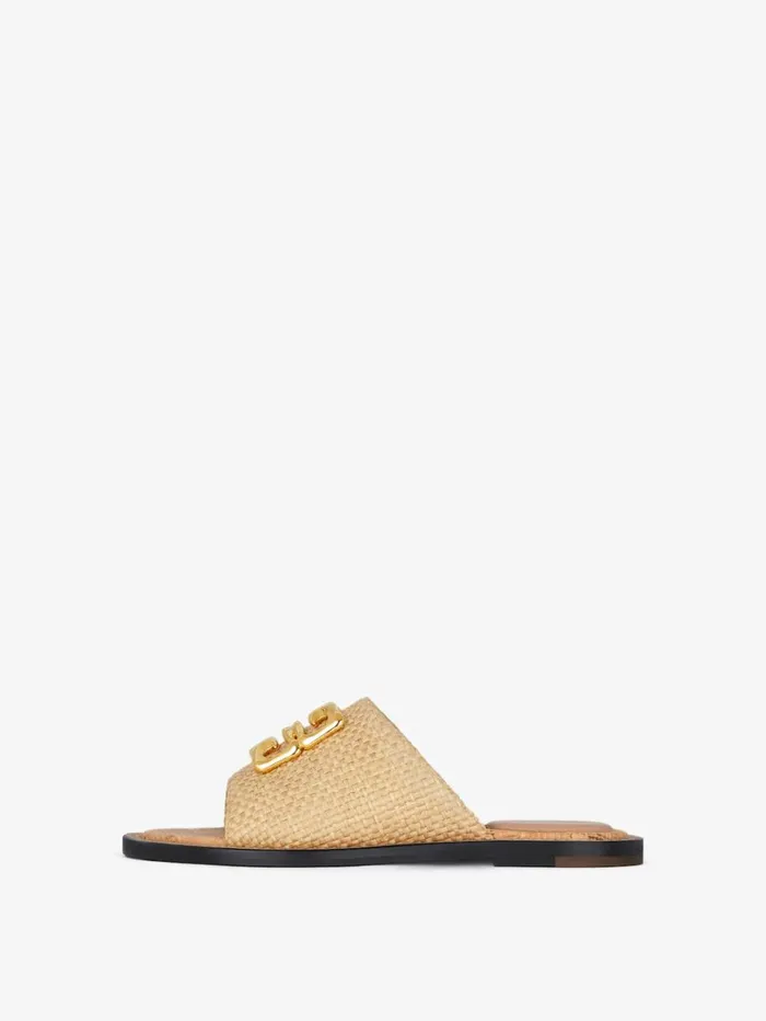 Givenchy 4G Liquid Flat Mules In Raffia Natural Women Shark Lock Givenchy 4G Liquid Flat Mules In Raffia Natural Women Shark Lock