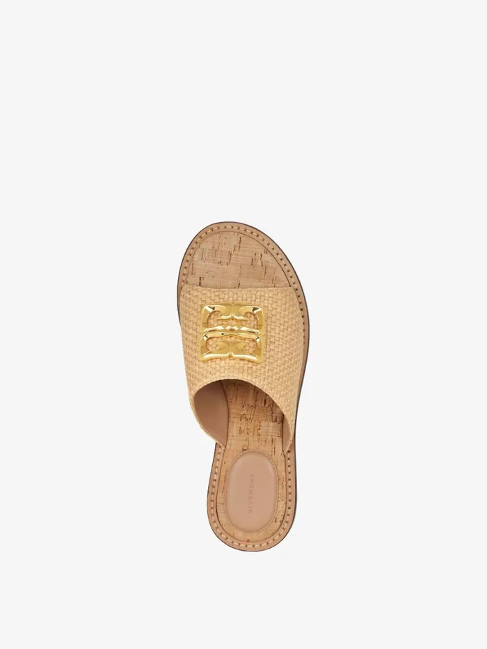 Givenchy 4G Liquid Flat Mules In Raffia Natural Women Shark Lock Givenchy 4G Liquid Flat Mules In Raffia Natural Women Shark Lock