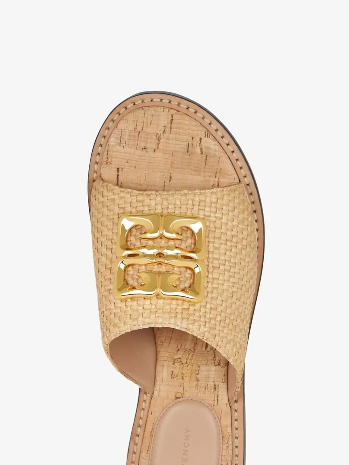 Givenchy 4G Liquid Flat Mules In Raffia Natural Women Shark Lock Givenchy 4G Liquid Flat Mules In Raffia Natural Women Shark Lock