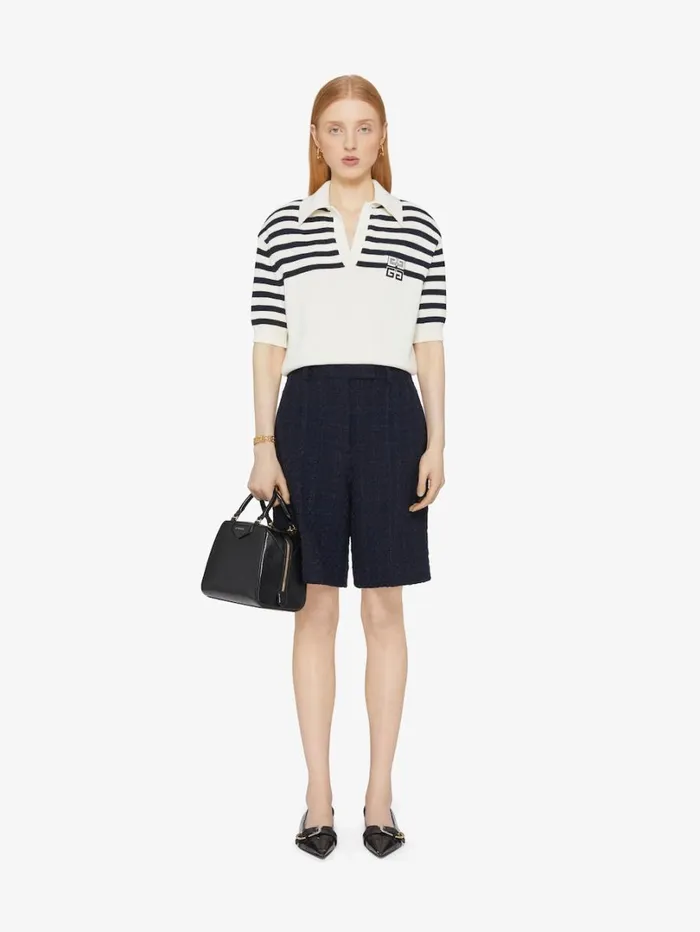 Givenchy 4G Striped Polo Sweater In Wool And Cotton Whitenavy Women Knitwear