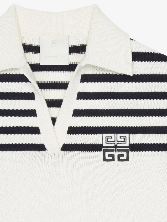 Givenchy 4G Striped Polo Sweater In Wool And Cotton Whitenavy Women Knitwear