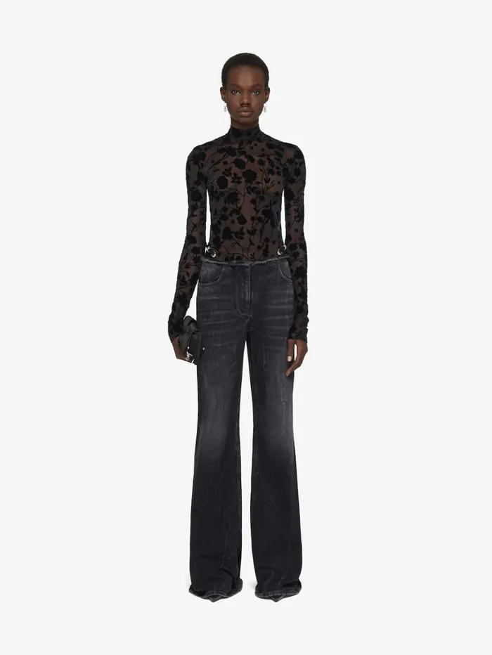 Givenchy Bodysuit In 4G Flowers Tulle Black Women Bodysuits and Underwear