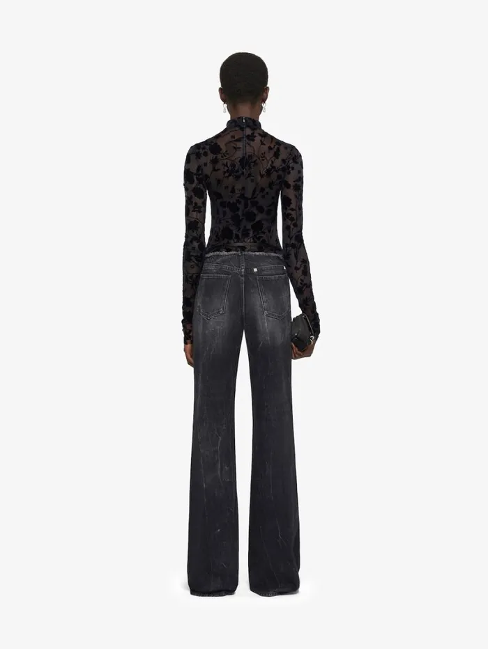 Givenchy Bodysuit In 4G Flowers Tulle Black Women Bodysuits and Underwear