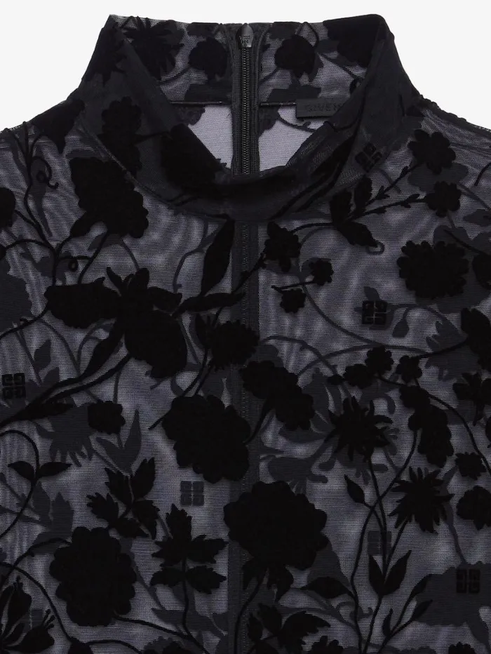 Givenchy Bodysuit In 4G Flowers Tulle Black Women Bodysuits and Underwear