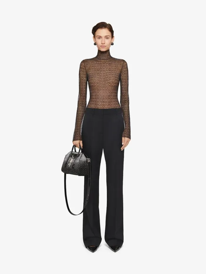 Givenchy Bodysuit In 4G Lace With Rhinestones Black Women Bodysuits and Underwear
