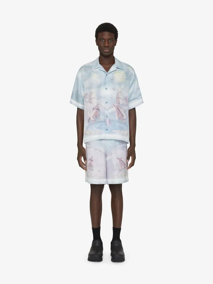 Givenchy Boxy Fit Printed Shirt In Silk Multicolored Men Shirts