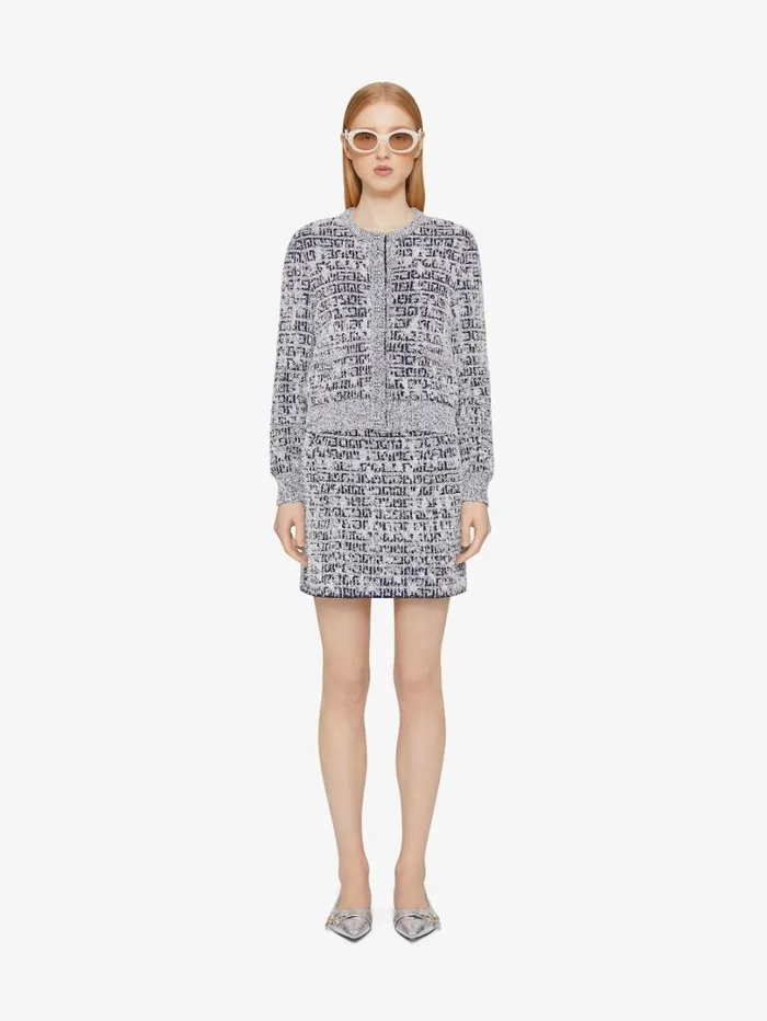 Givenchy Cardigan In 4G Tweed With 4G Liquid Detail Navy Women Knitwear