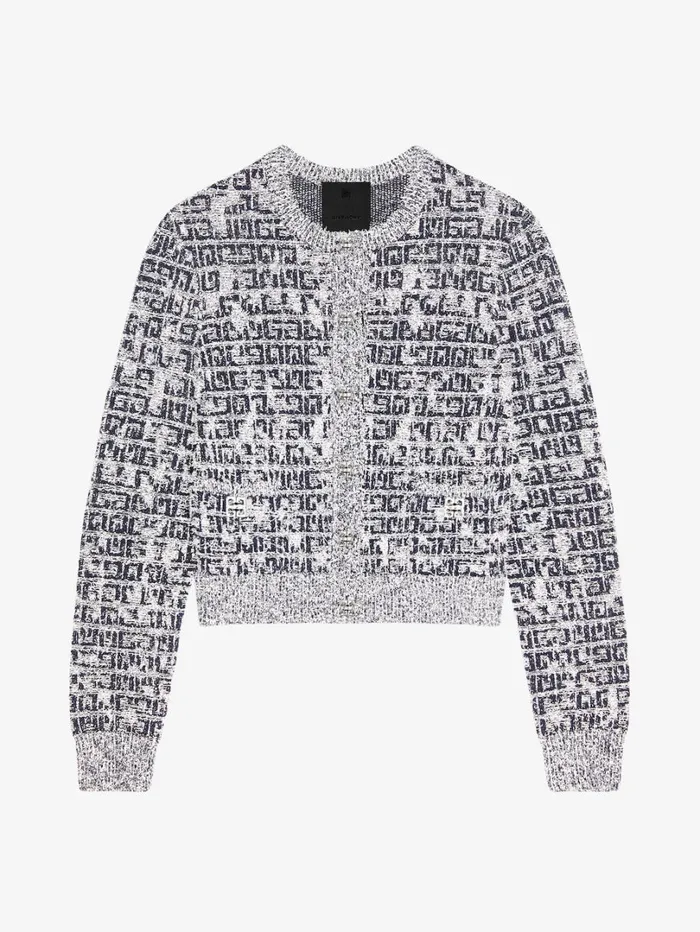 Givenchy Cardigan In 4G Tweed With 4G Liquid Detail Navy Women Knitwear