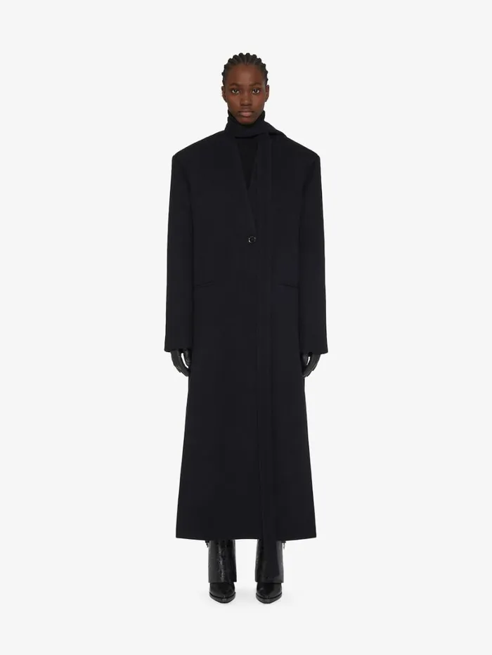 Givenchy Coat In Double Face Cashmere With Scarf Black Women Coats and Jackets
