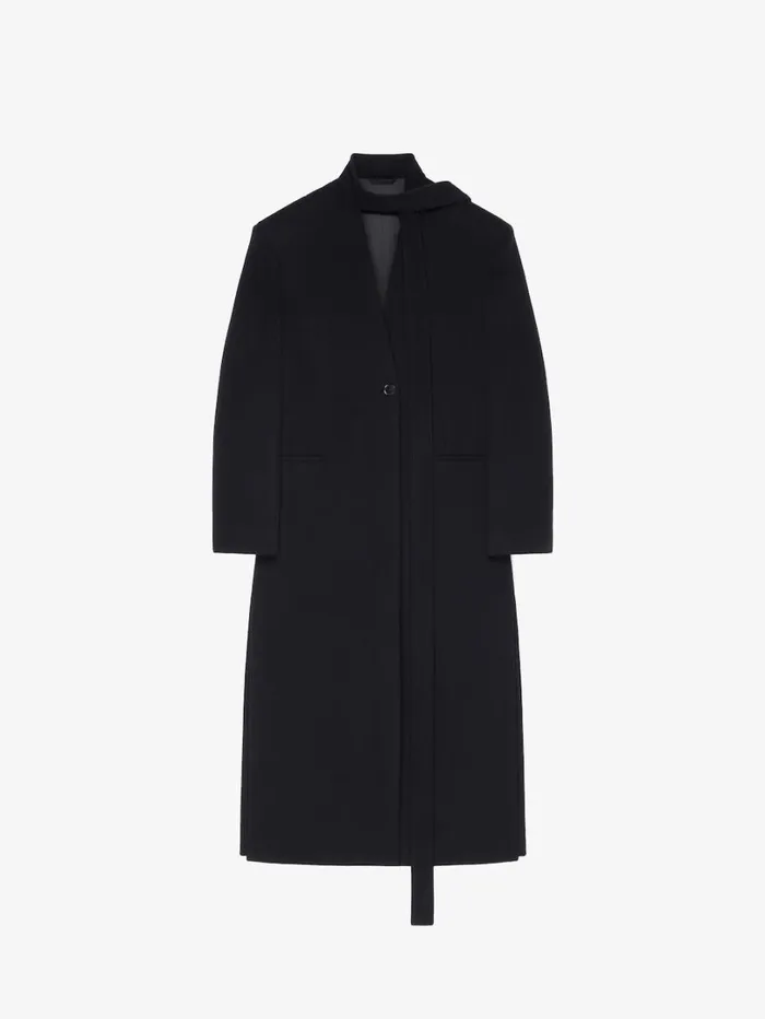 Givenchy Coat In Double Face Cashmere With Scarf Black Women Coats and Jackets