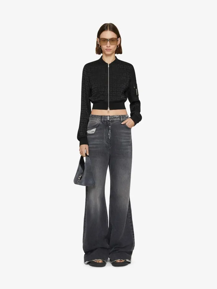 Givenchy Cropped Bomber Jacket In 4G Jacquard Black Women Outerwear and Blousons Givenchy Cropped Bomber Jacket In 4G Jacquard Black Women Outerwear and Blousons