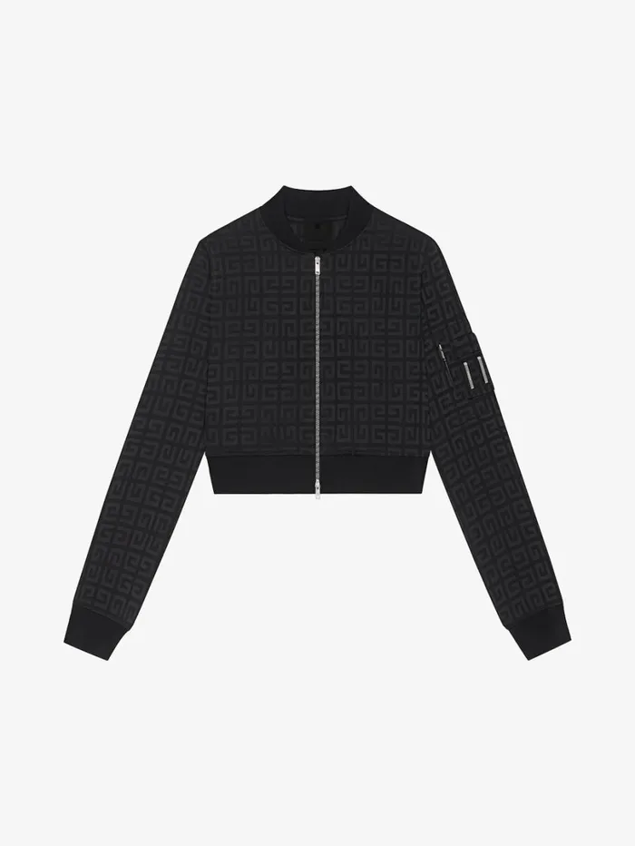 Givenchy Cropped Bomber Jacket In 4G Jacquard Black Women Outerwear and Blousons