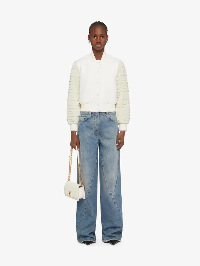 Givenchy Cropped Varsity Jacket In Wool And 4G Fur White Women Outerwear and Blousons Givenchy Cropped Varsity Jacket In Wool And 4G Fur White Women Outerwear and Blousons