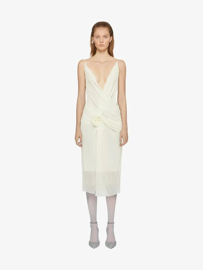 Givenchy Draped Dress In Silk With Pearl Chains Butter Women Dresses