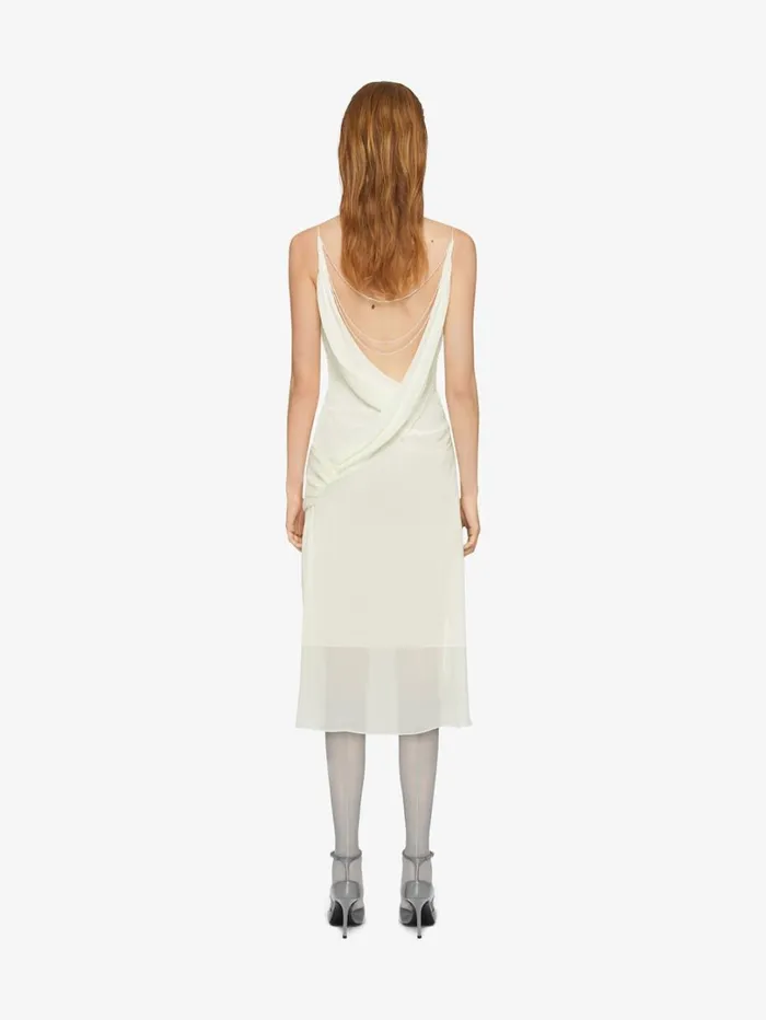Givenchy Draped Dress In Silk With Pearl Chains Butter Women Dresses