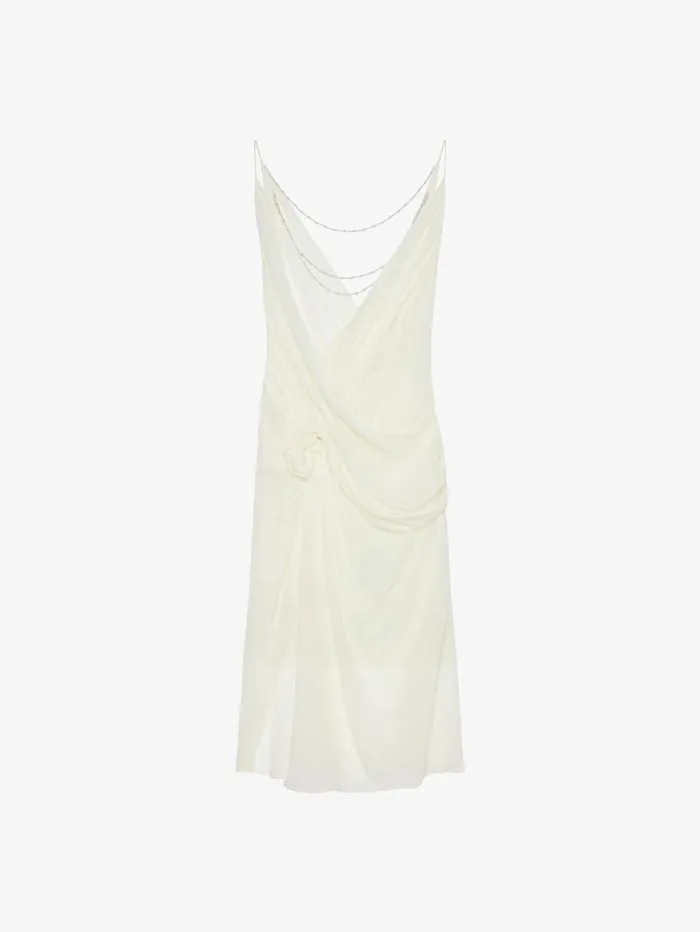 Givenchy Draped Dress In Silk With Pearl Chains Butter Women Dresses