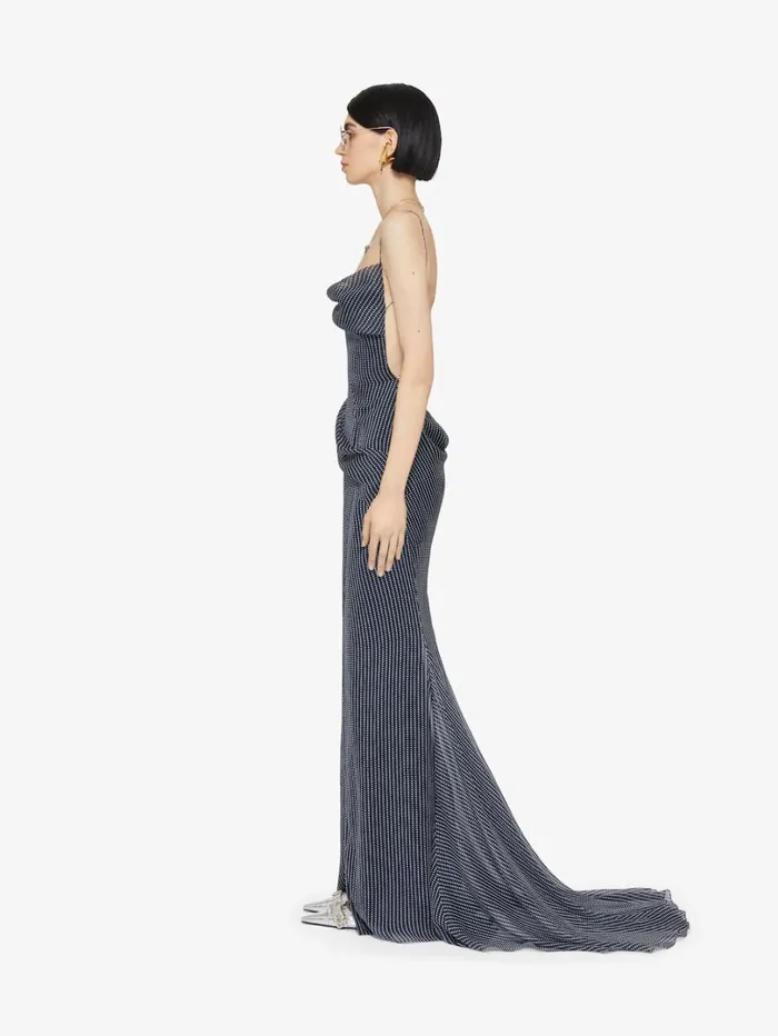 Givenchy Draped Polka Dots Dress In Silk Chiffon Navywhite Women Dresses