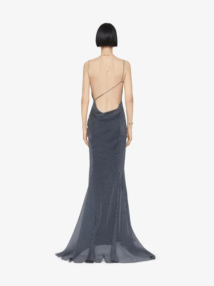 Givenchy Draped Polka Dots Dress In Silk Chiffon Navywhite Women Dresses